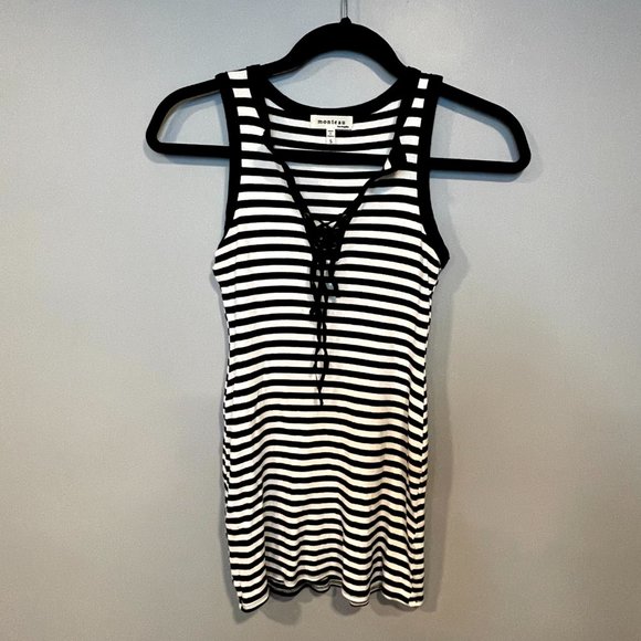 Monteau Black & White Striped Sleeveless Tank Top Size Small - Picture 1 of 5